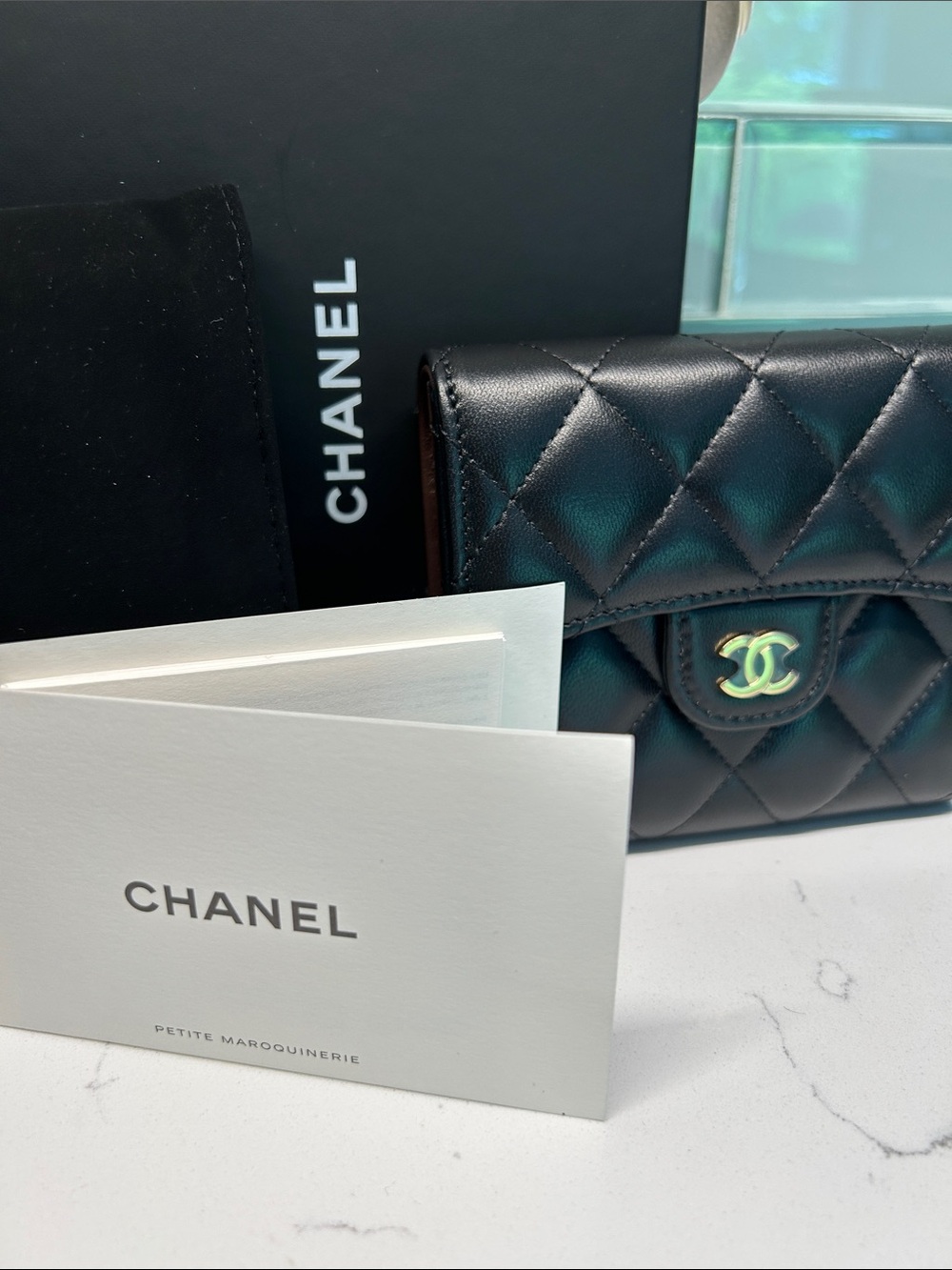 CHANEL Petite Maroquinerie Black Quilted Leather Mini Wallet with Gold CC NWOT! - Picture 3 of 16